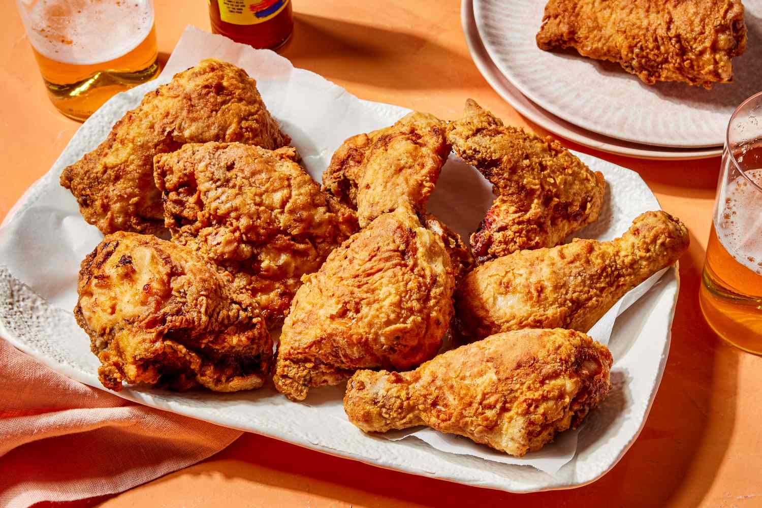 Platter of golden fried chicken